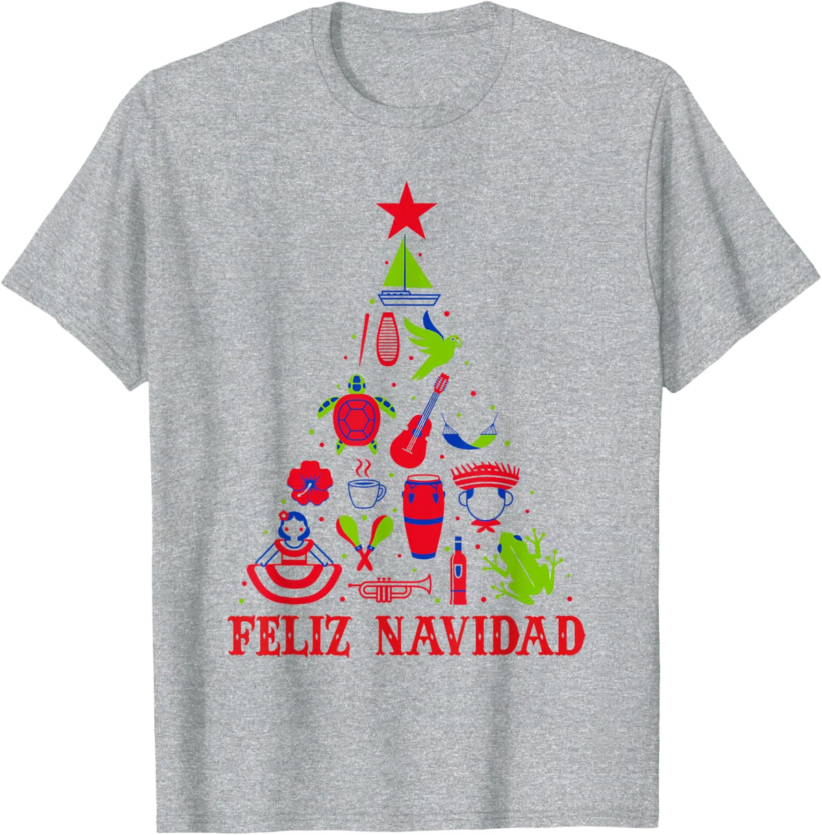 Feliz Navidad Spanish Puerto Rico Boricua Christmas Tree T-Shirt - Heather Grey
