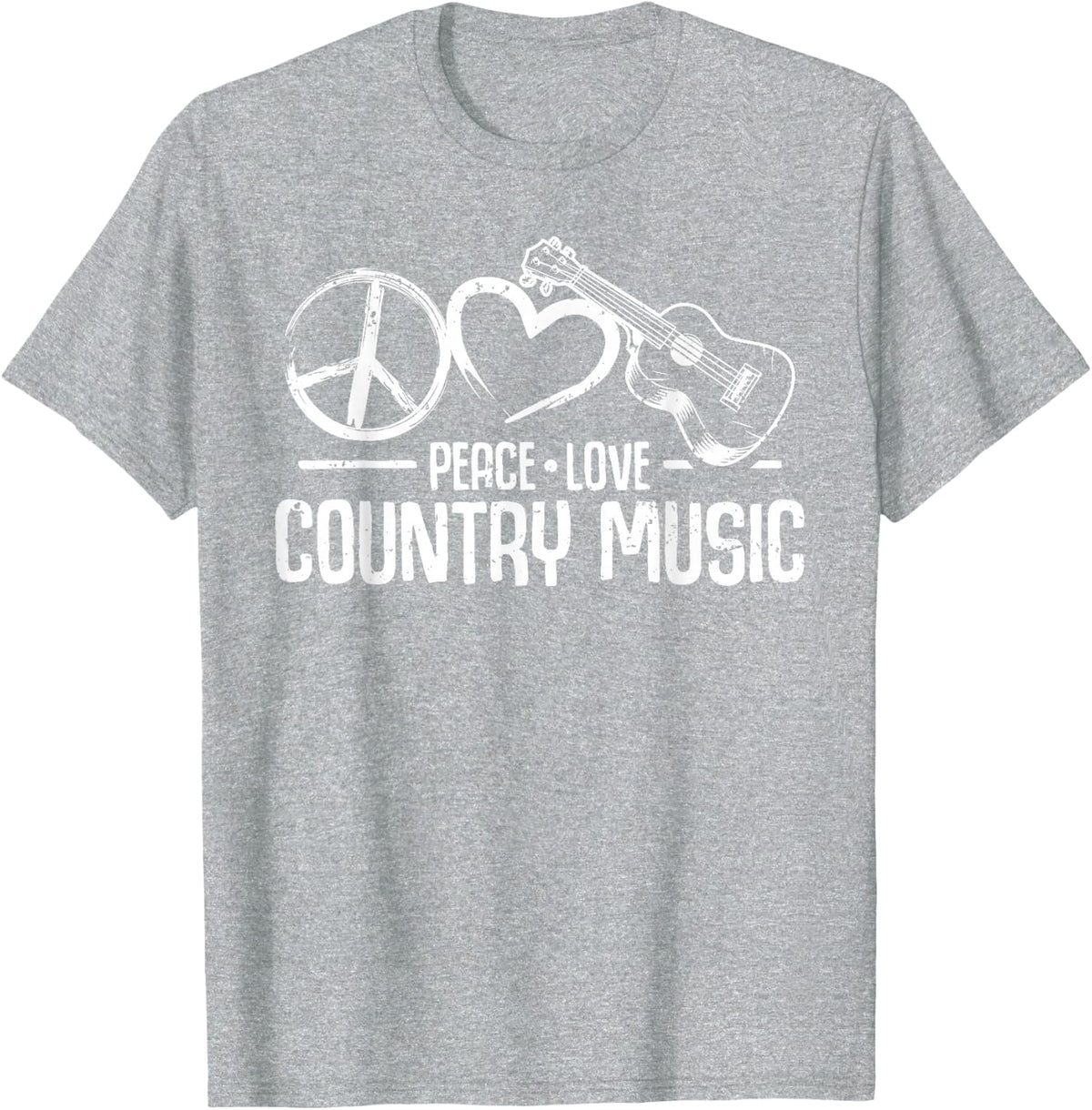 Funny Country Music Graphic Women Peace Love Country Music T-Shirt - Heather Grey