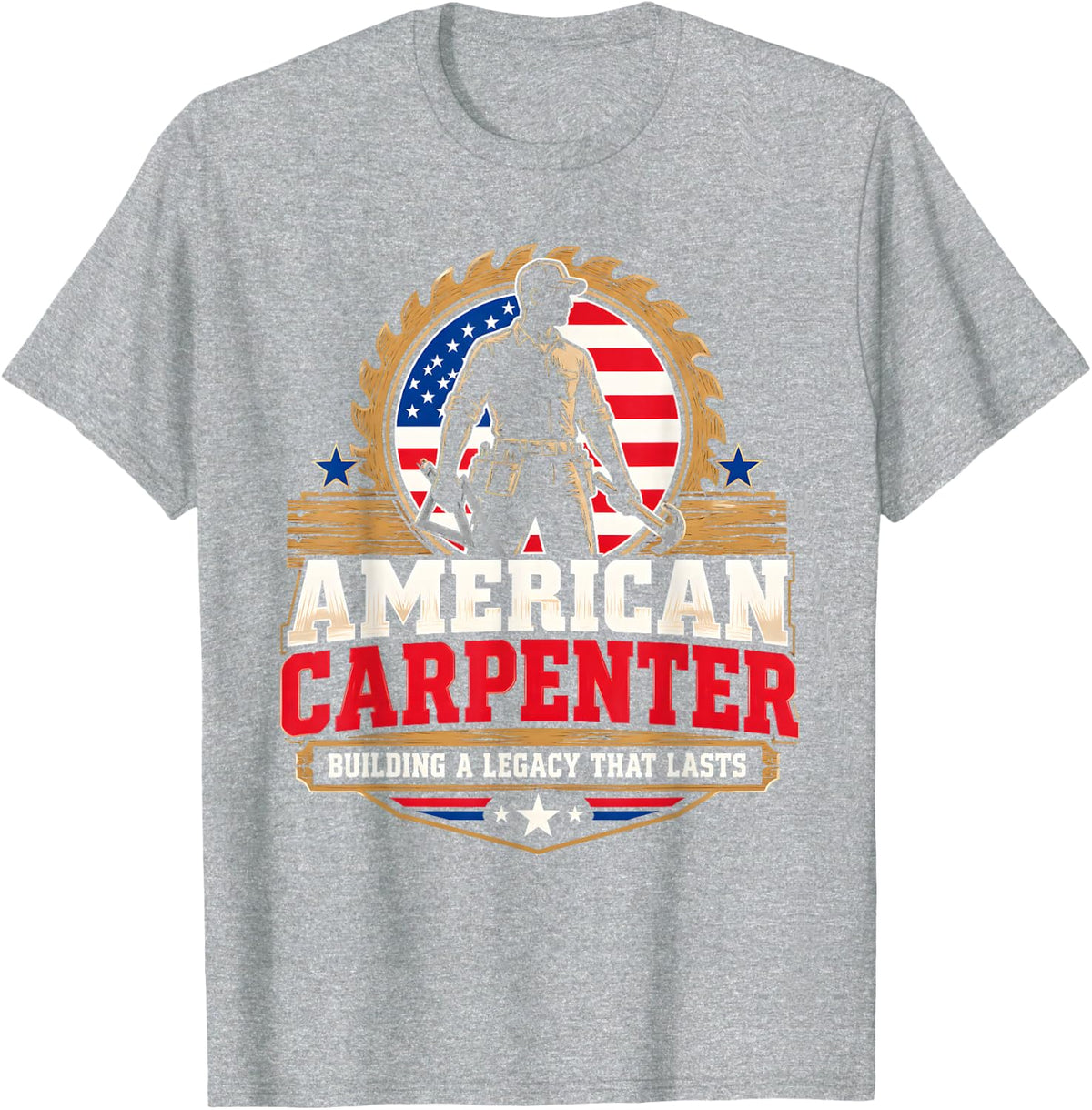 Proud Carpenter Amcerican Flag Carpenter T-Shirt - Heather Grey