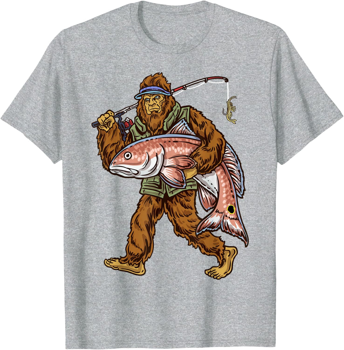 Redfish Fishing Hunting Bigfoot Fishermen T-Shirt - Heather Grey