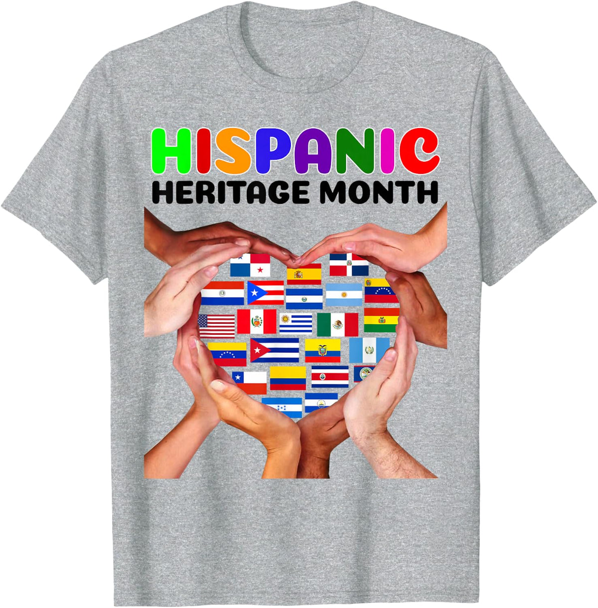 All Countries Heart Hands National Hispanic Heritage Month T-Shirt - Heather Grey