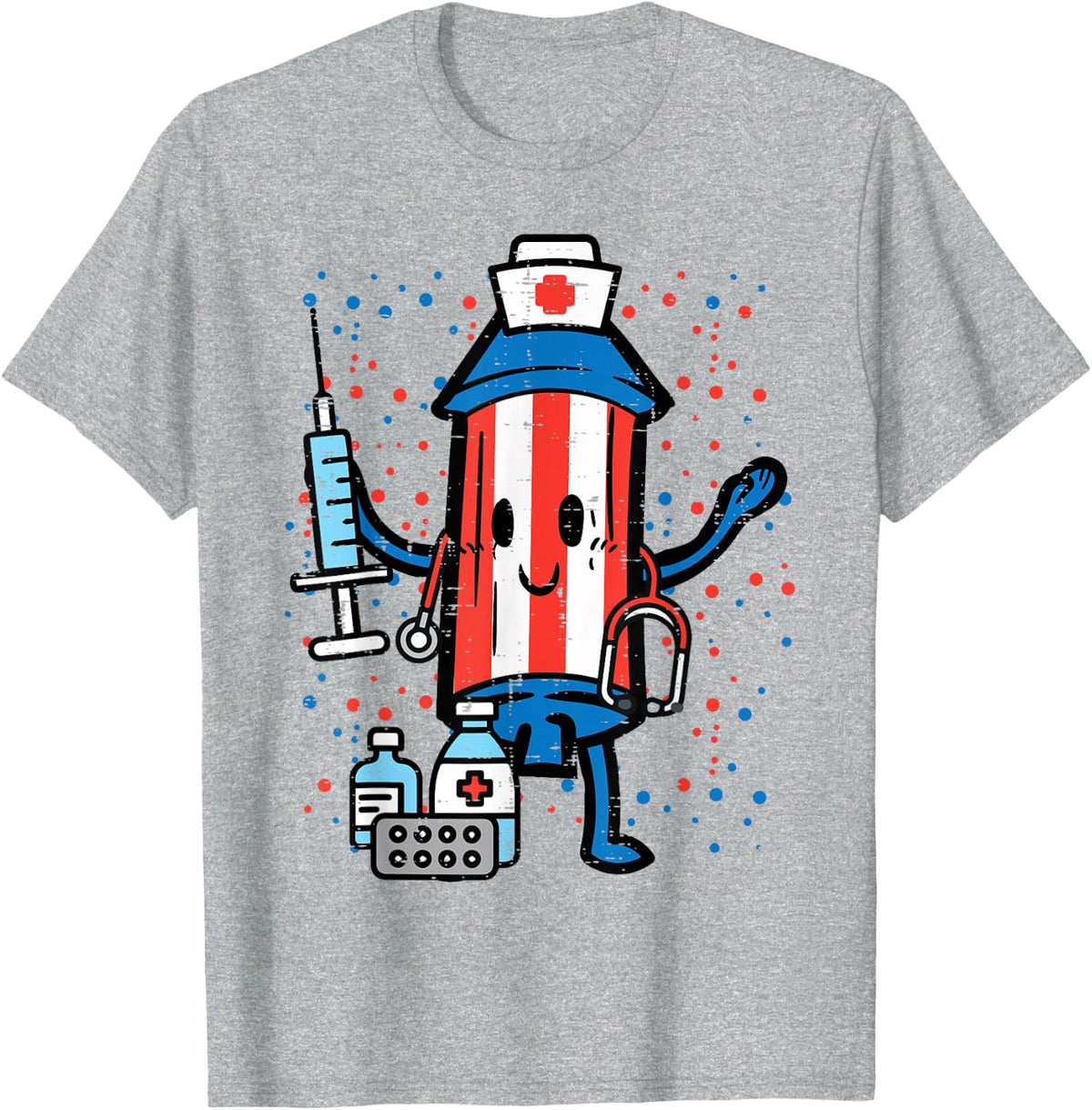 4th of July Firecracker Nurse Funny America Scrub Top Women T-Shirt - Heather Grey