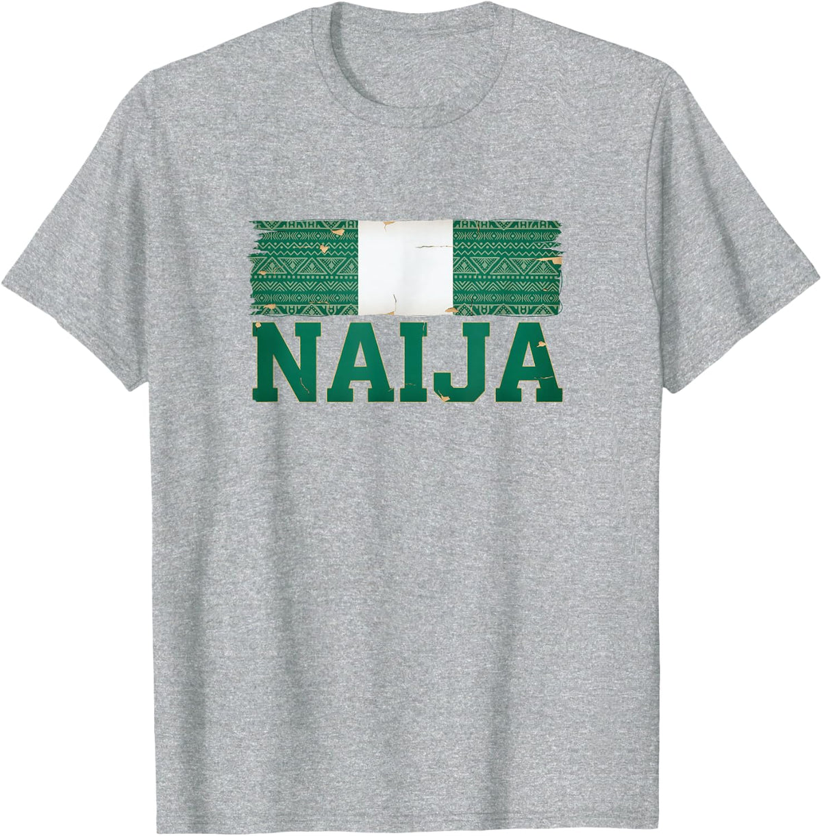 Nigeria Flag Naija African Pride Tribal Pattern T-Shirt - Heather Grey