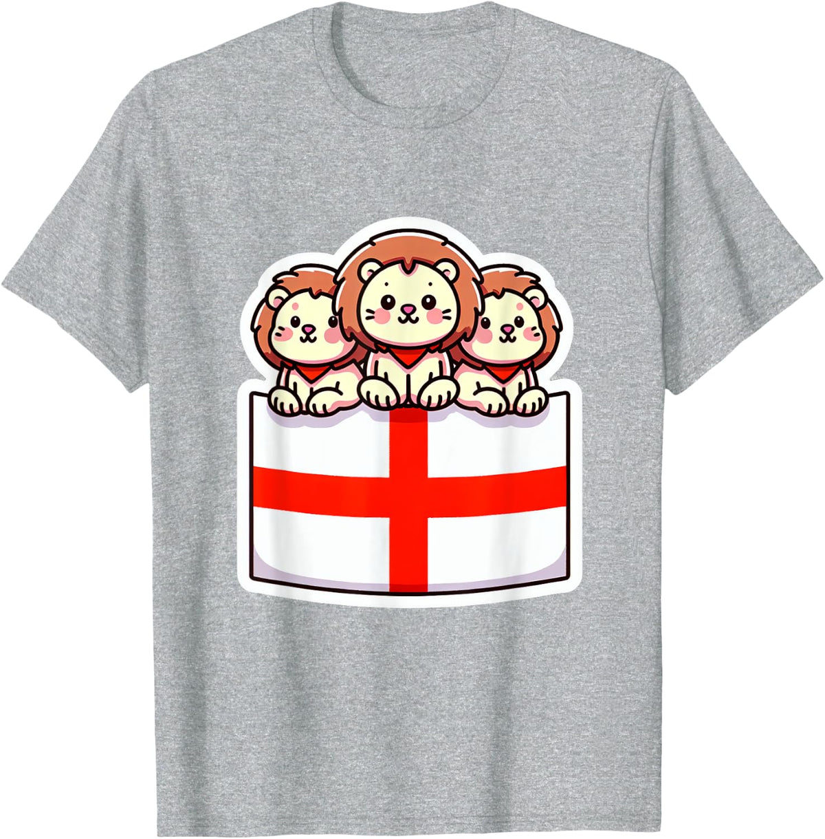 Cute Lion English Banner Fan England Flag Retro T-Shirt - Heather Grey
