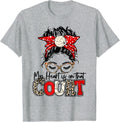 Leopard Messy Bun My Heart Is On That Court Volleyball Vibes T-Shirt - Heather Grey