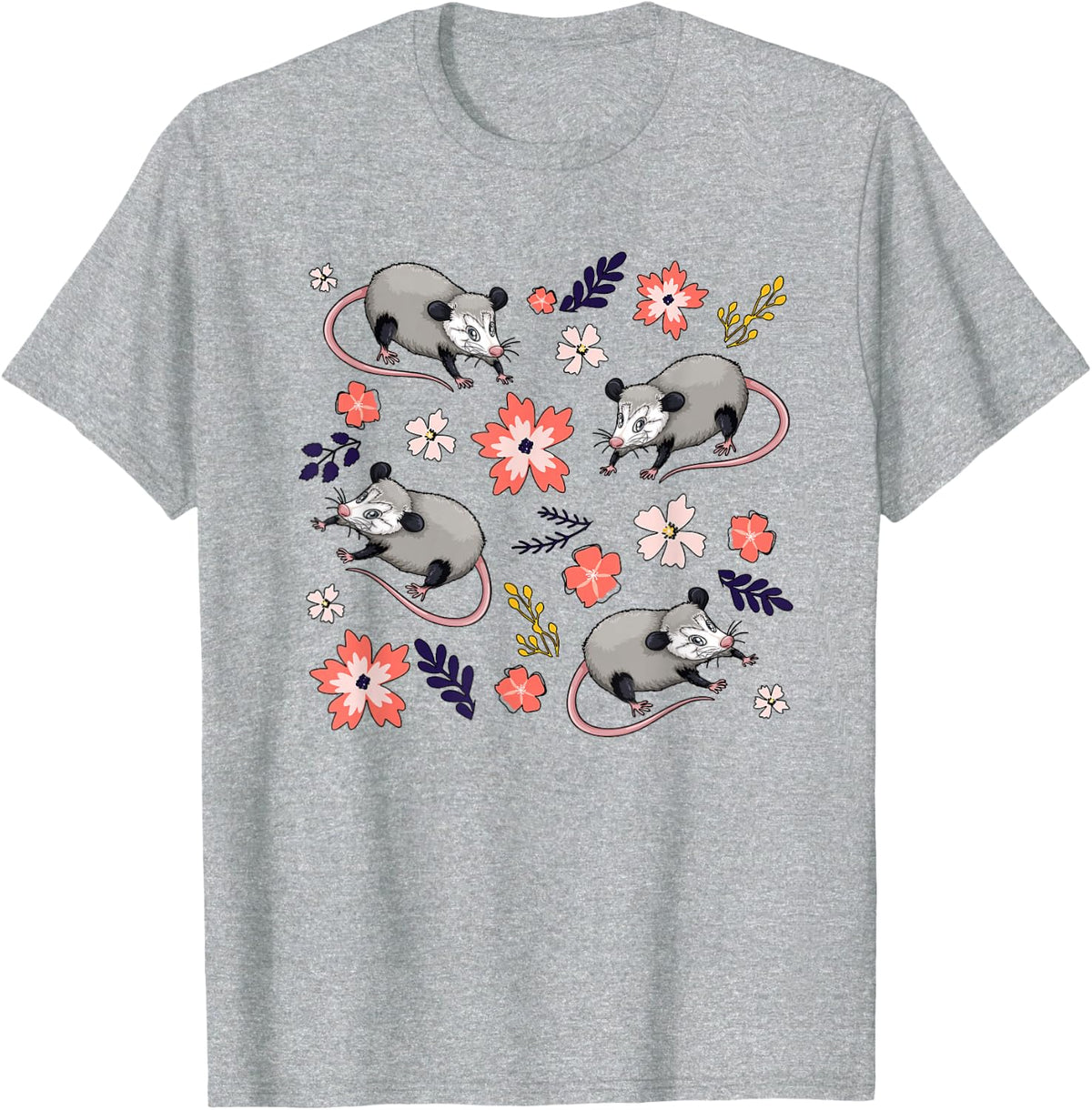 Possum Flowers Opossum Lover Tees T Shirts for Women Men Possum Shirt Gift - Heather Grey