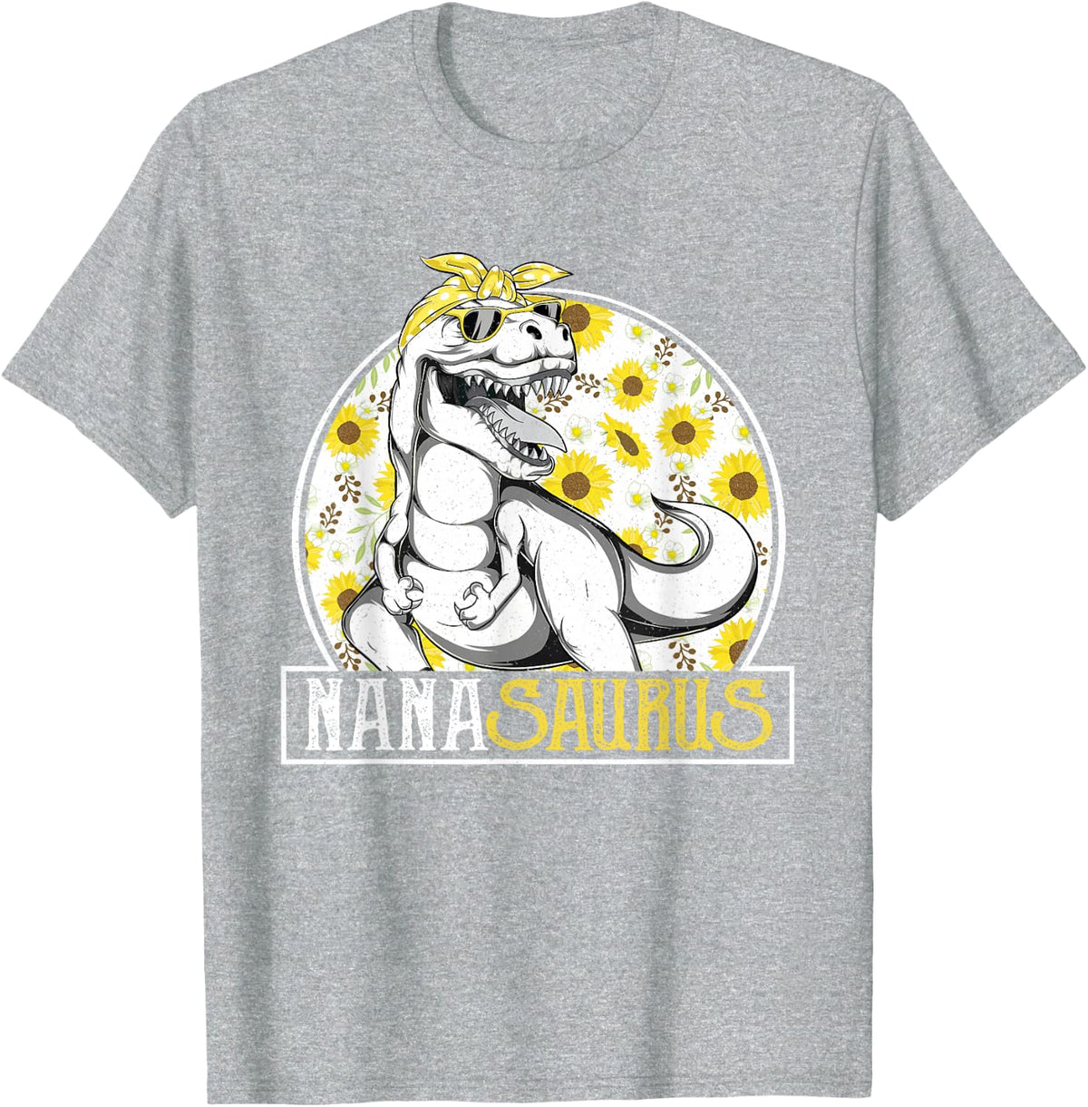 Nana Saurus Sunflower T Shirt Dinosaur Italian Grandma T Rex T-Shirt - Heather Grey
