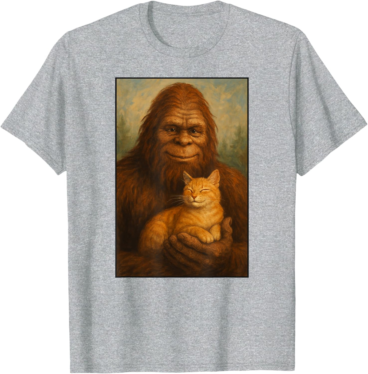 Bigfoot Orange Cat Painting Art Sasquatch Men Women Kids T-Shirt - Heather Grey