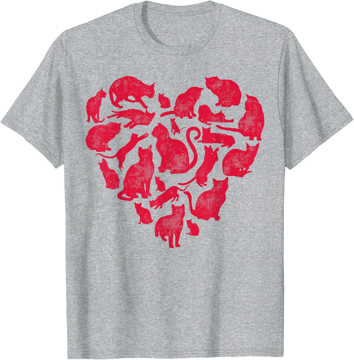 Cat Heart Valentines Day Girls Women Kitty Kitten Lovers T-Shirt - Heather Grey