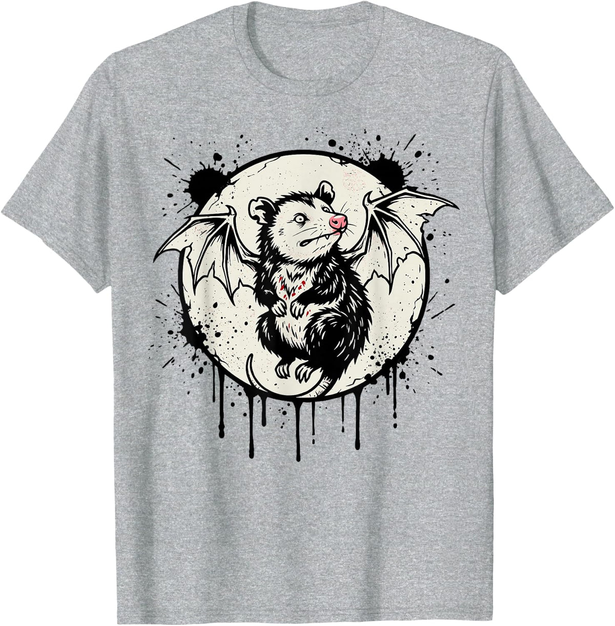 Funny Vampire Opossum Bat Gothic Moon Animal Lover Tee T-Shirt - Heather Grey
