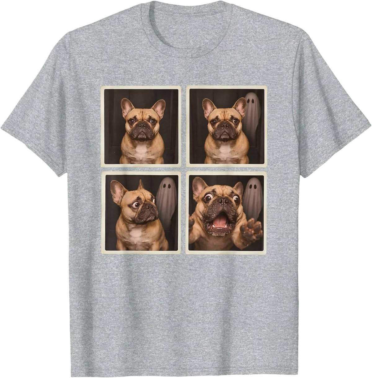 French Bulldog Ghost Photo Booth Halloween T-Shirt - Heather Grey