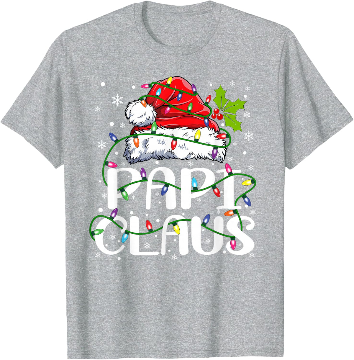 Papi Claus Shirt Christmas Lights Pajama Family Matching T-Shirt - Heather Grey