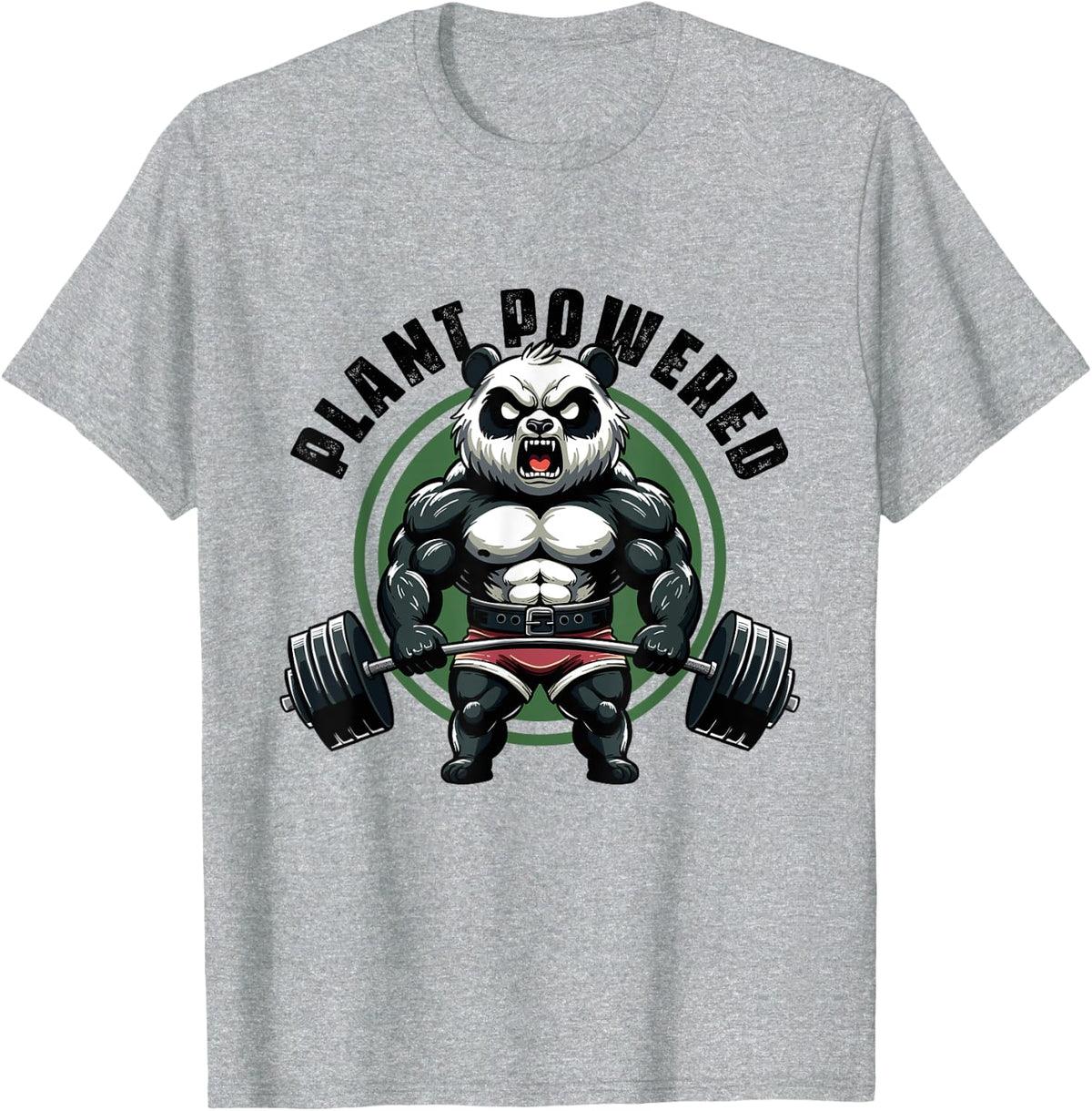 Plant Powered Vegan Gym Weightlift Gym Panda Gym Fitness T-Shirt - Heather Grey