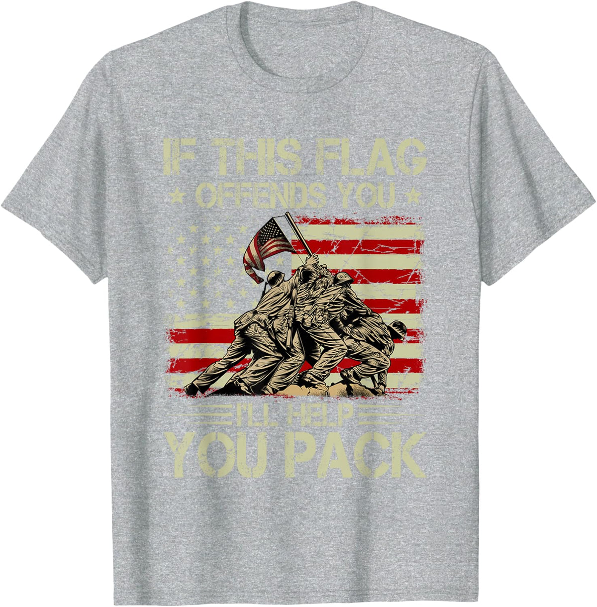 If This Flag Offends You I'll Help You Pack American Flag T-Shirt - Heather Grey