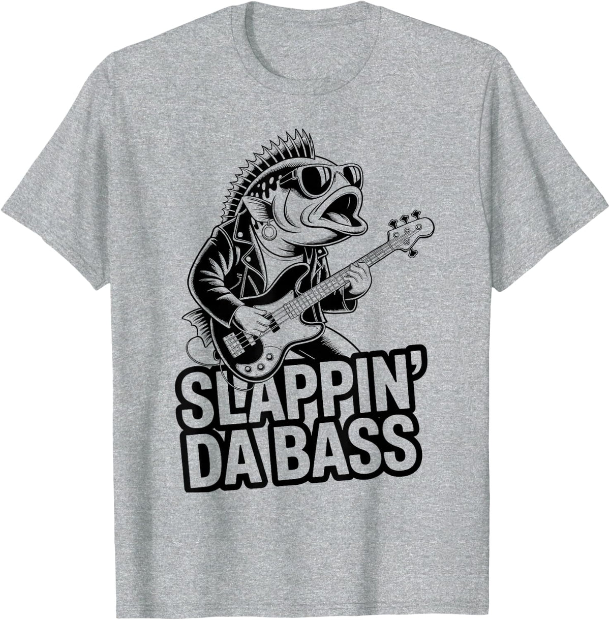 Slappin Da Bass Funny Fish Playing Guitar Rock Music T-Shirt - Heather Grey