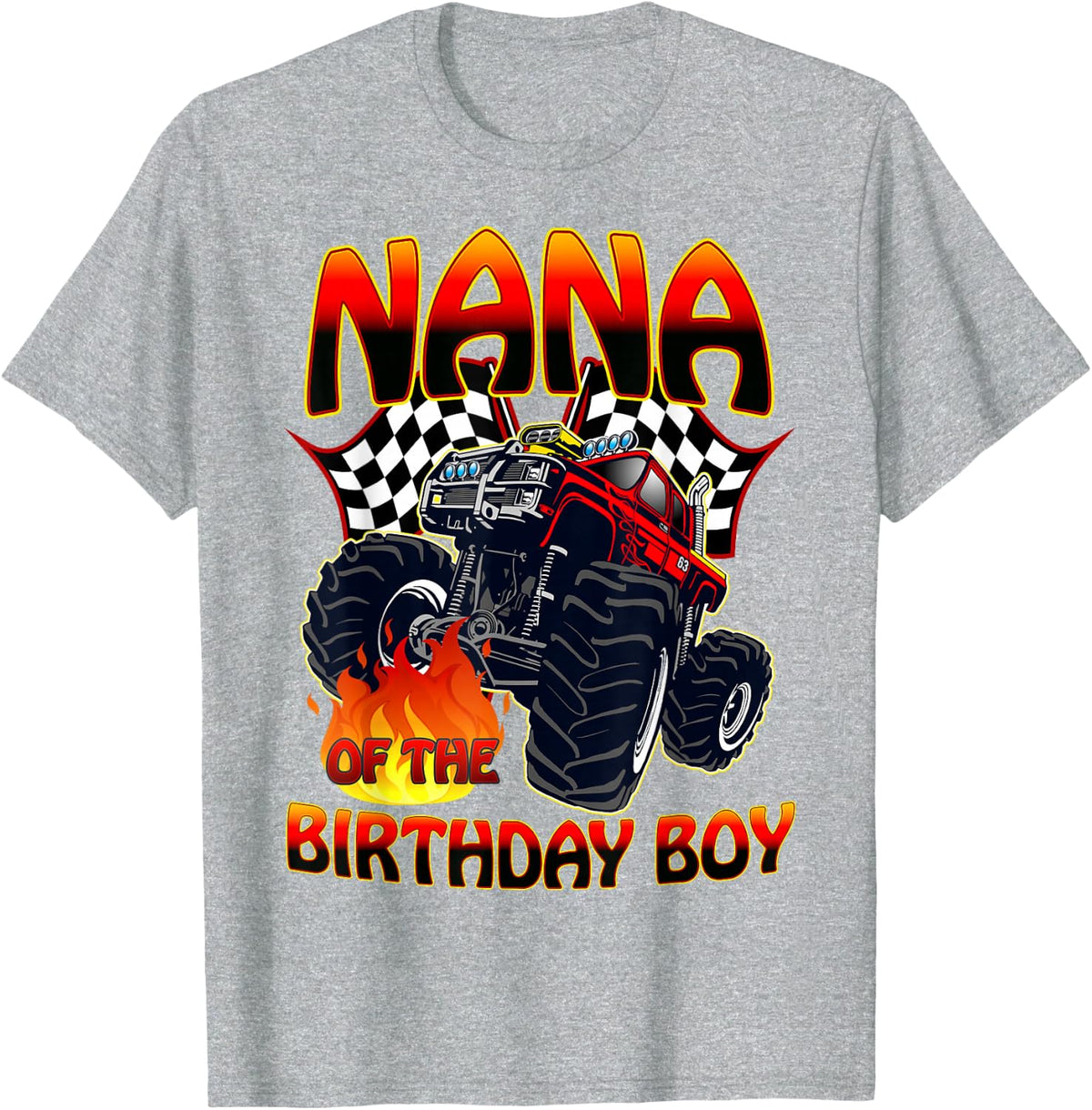 Nana of The Birthday Boy Monster Truck Racing Cars Matching T-Shirt - Heather Grey