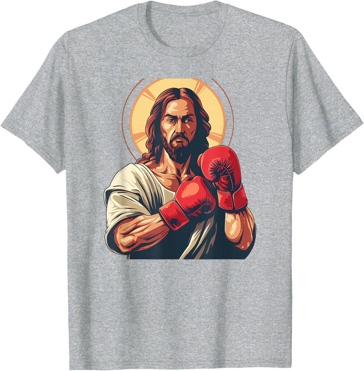 Pretty Jesus with boxing Gloves for Religious and Sports Fan T-Shirt - Heather Grey