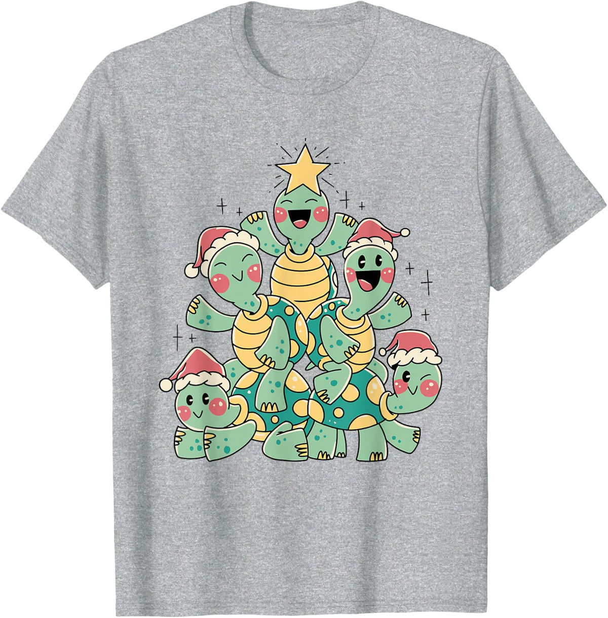 Sea Turtle Christmas Santa Hats T-Shirt - Heather Grey