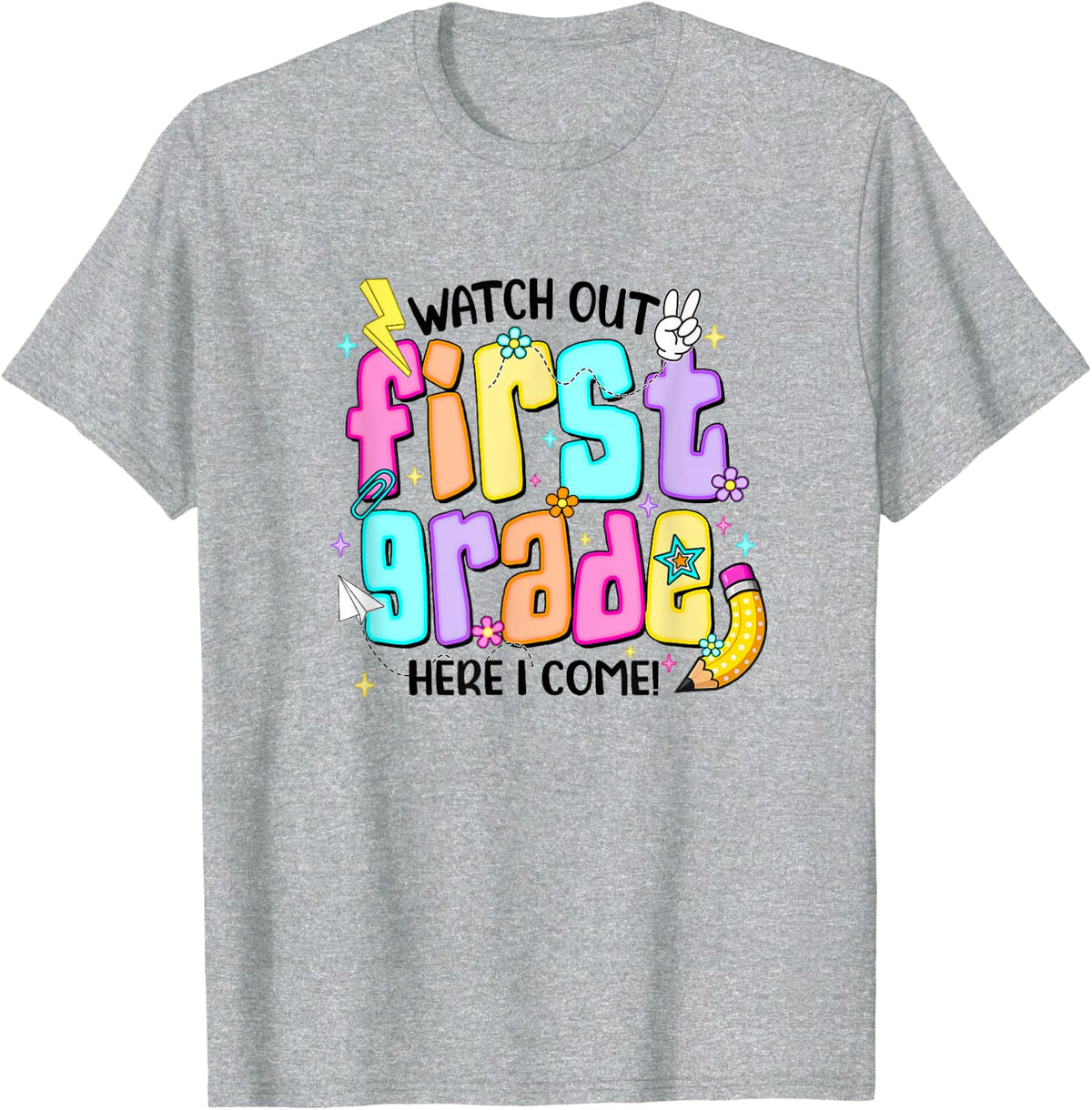 First Day of 1st Grade Shirt for Girls Back to School First Grade Tee T-Shirt - Heather Grey