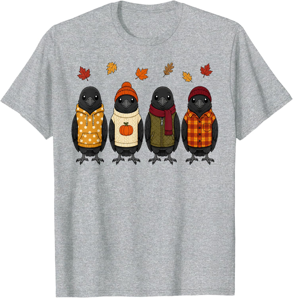 Crow Fall Autumn Season Pumpkin Raven Bird T-Shirt - Heather Grey