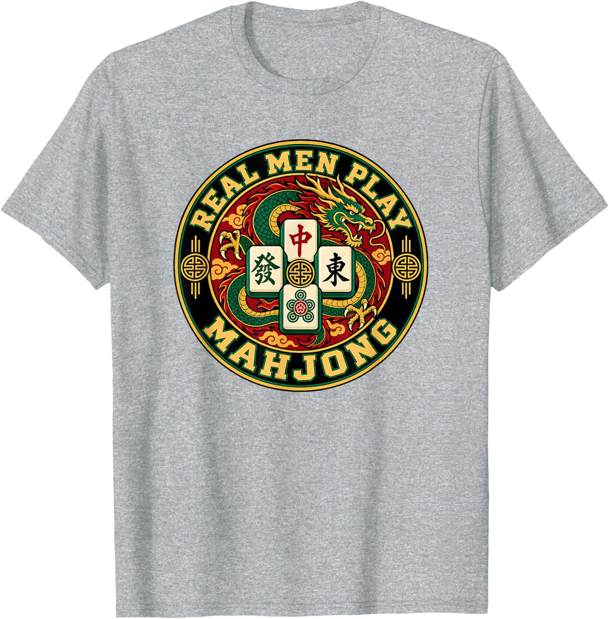 Real Men Play Mahjong Dragon Tile Player T-Shirt - Heather Grey