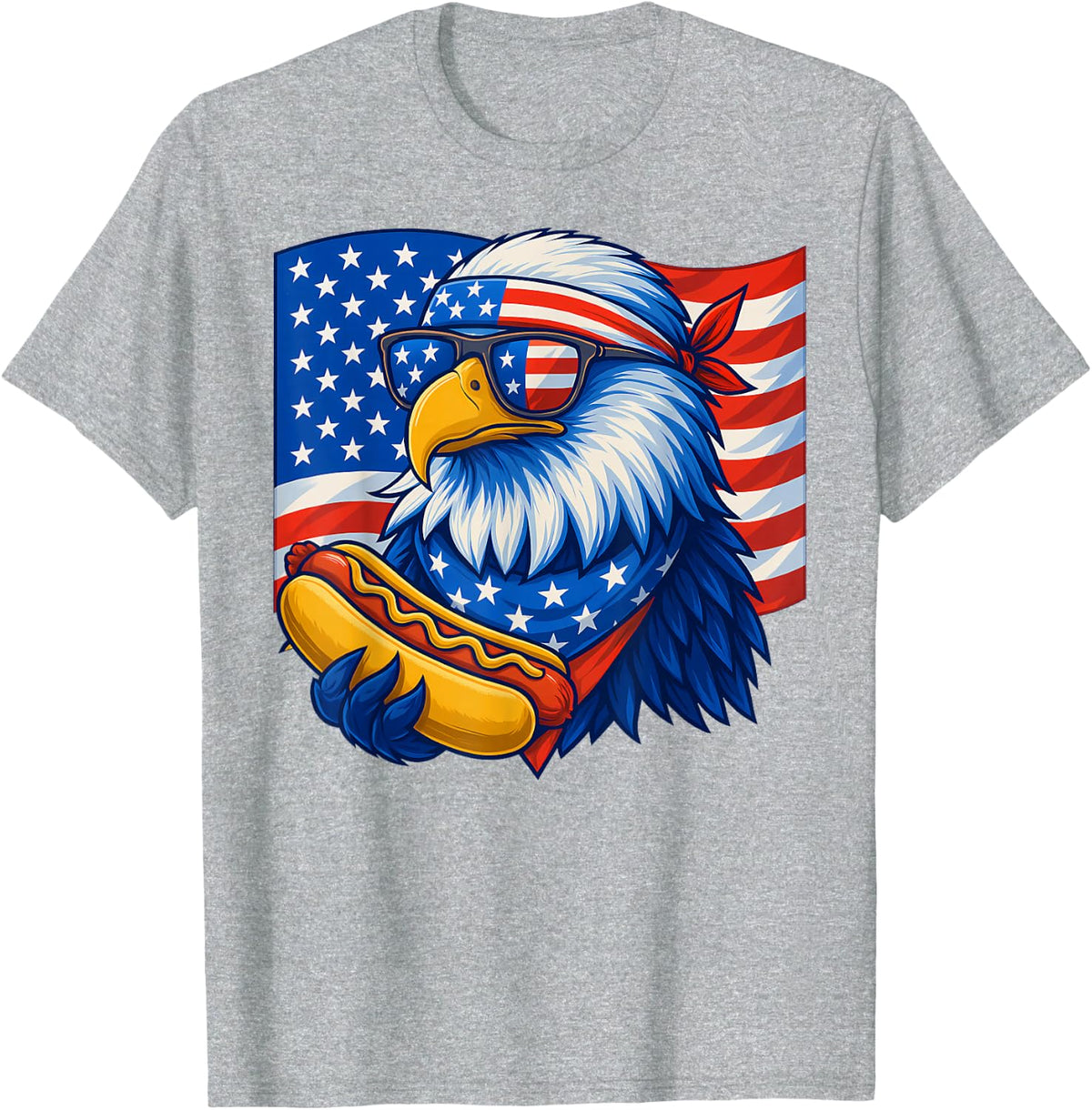 Funny American Flag Bald Eagle Hotdog Patriotic 4th Of July T-Shirt - Heather Grey