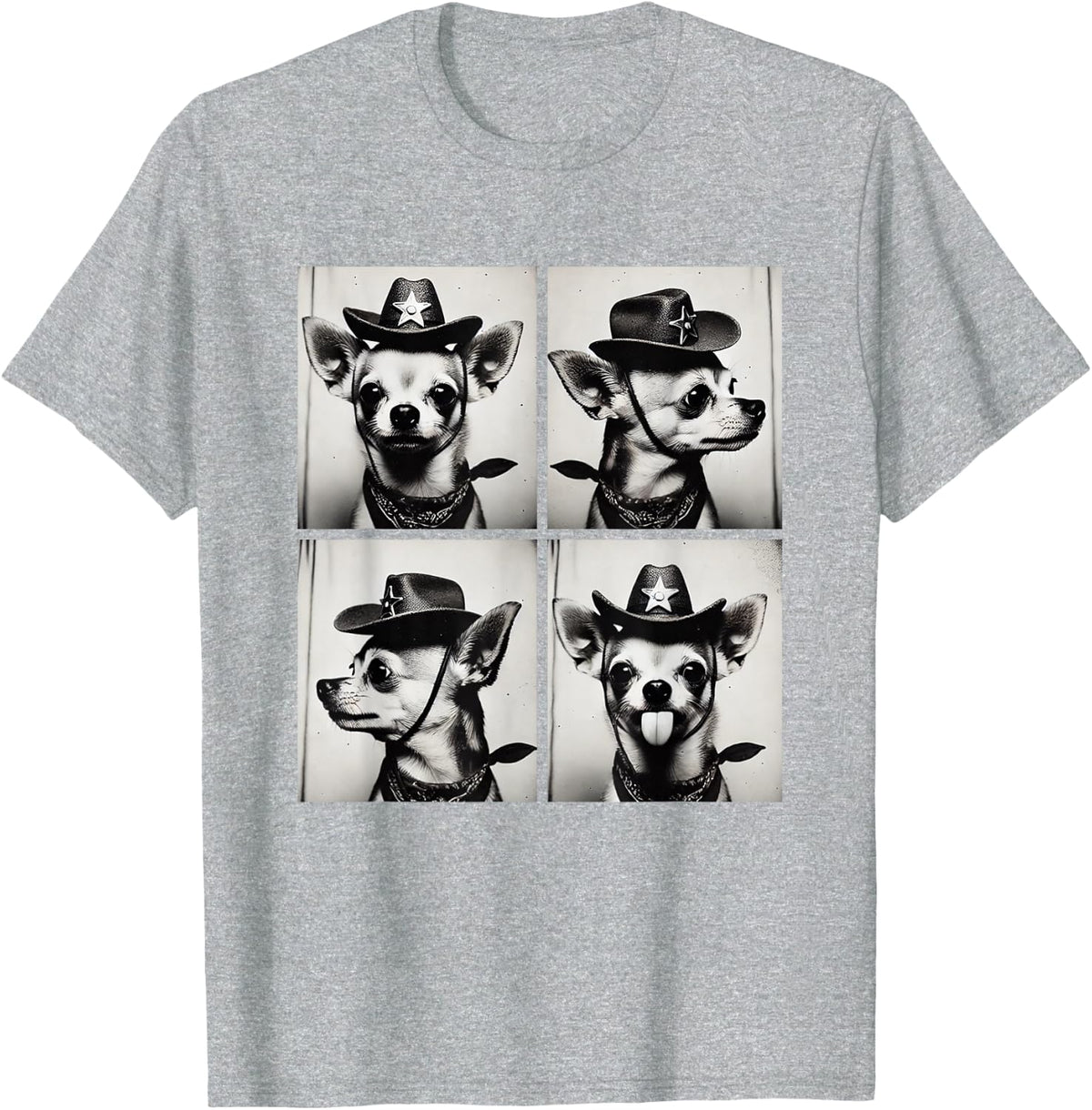 Funny Chihuahua T-Shirt Cowboy Western Style Cute Photography Tees - Heather Grey