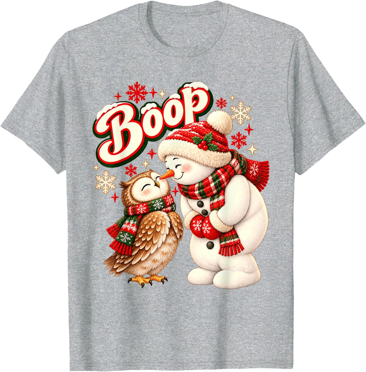 Boop Owl Snowman Cute Christmas Nose T-Shirt - Heather Grey
