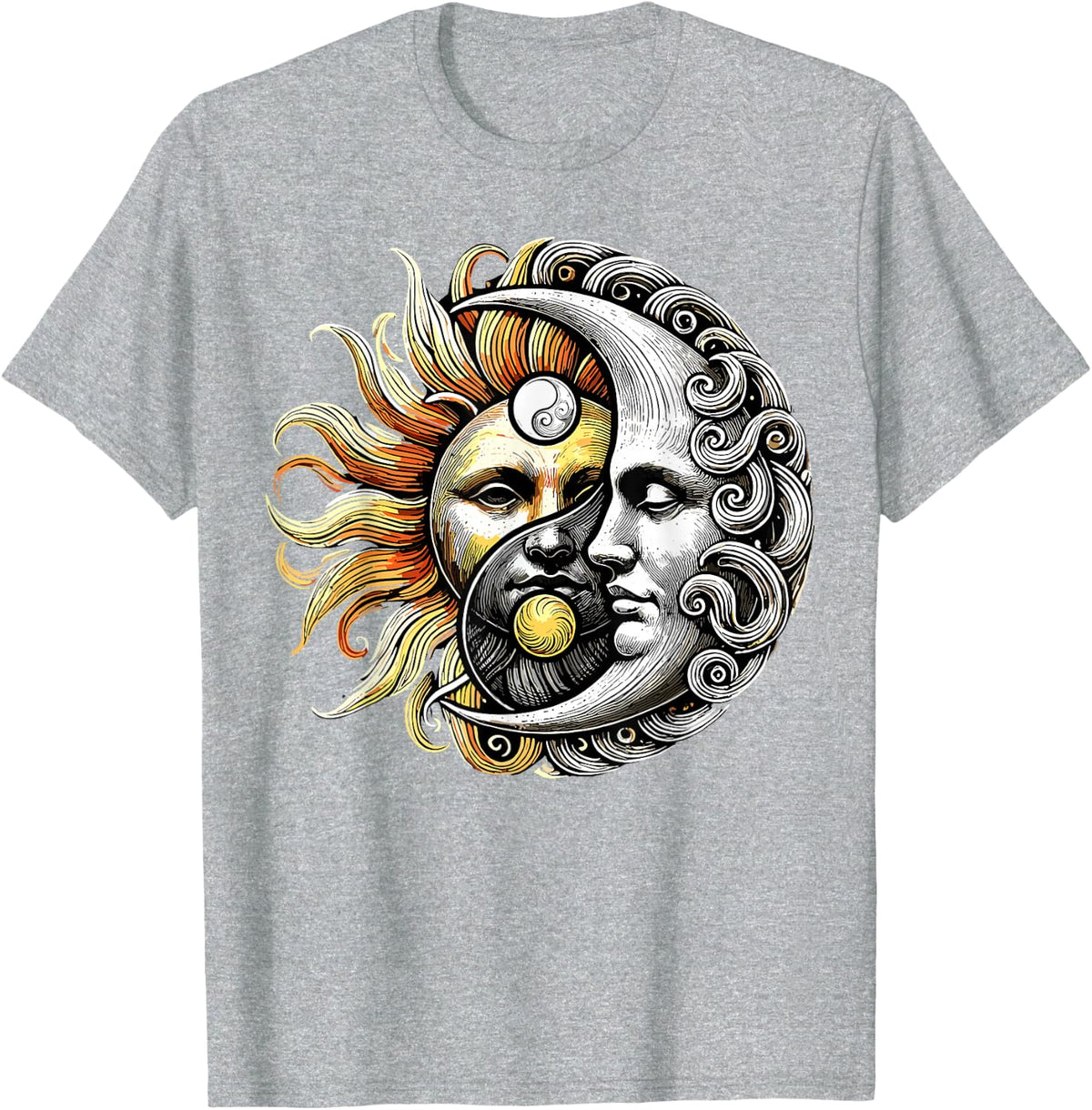 Yin Yang Lover Sun and Moon T-Shirt - Heather Grey