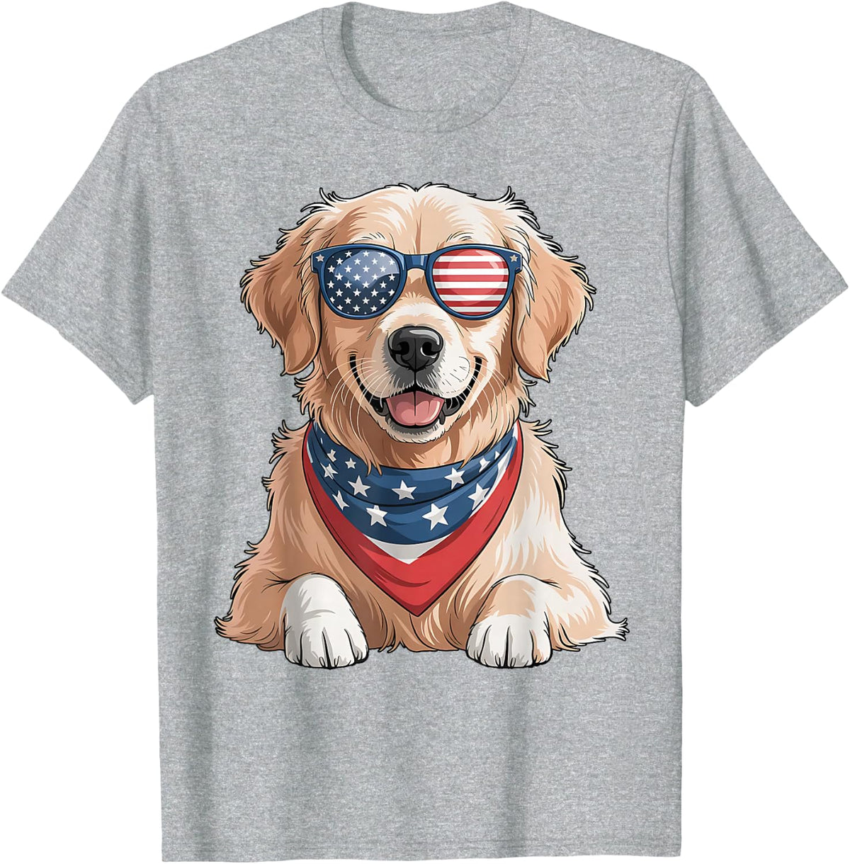Golden Retriever American Flag Bandana 4th of July T-Shirt - Heather Grey