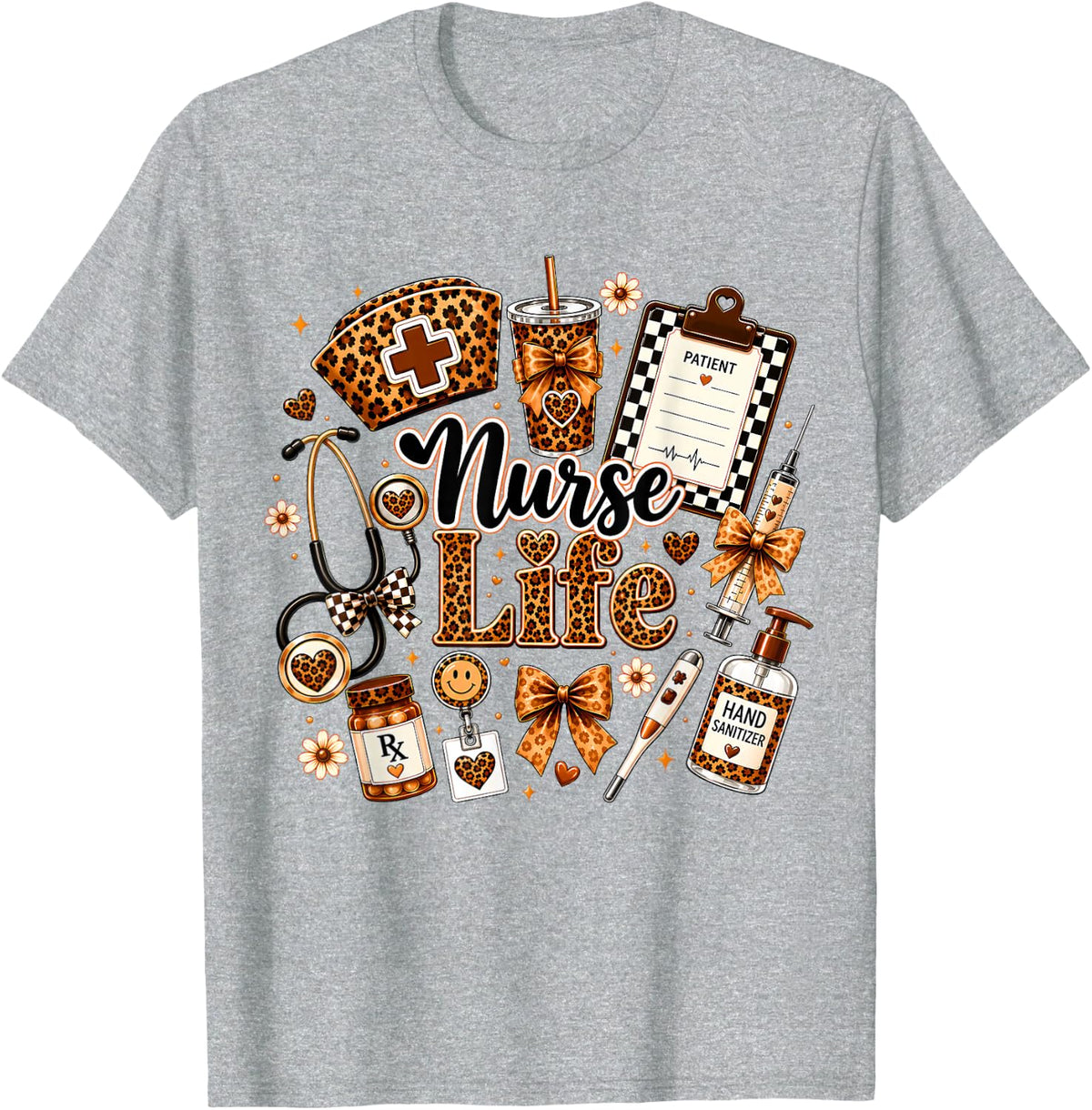 Nurse Life Leopard Print Medical Healthcare Appreciation T-Shirt - Heather Grey