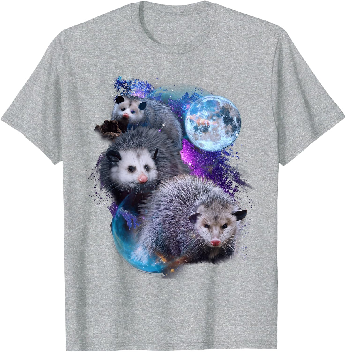 3 Moon Opossum Funny Marsupial Rodent Opossum Art Novelty T-Shirt - Heather Grey
