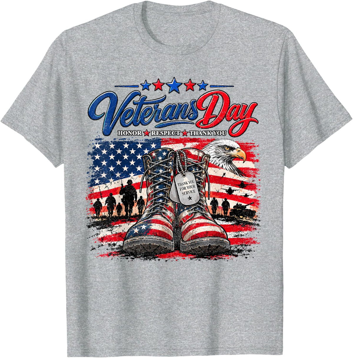 Honor Respect Thank You Veterans Day Bald Eagle USA Flag Men T-Shirt - Heather Grey