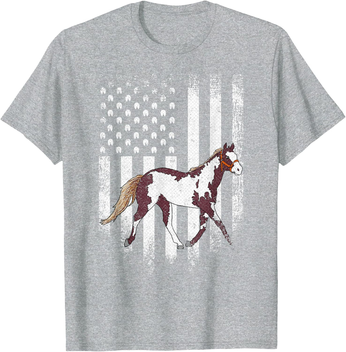 Vintage USA American Flag American Paint Horse Riding Funny T-Shirt - Heather Grey