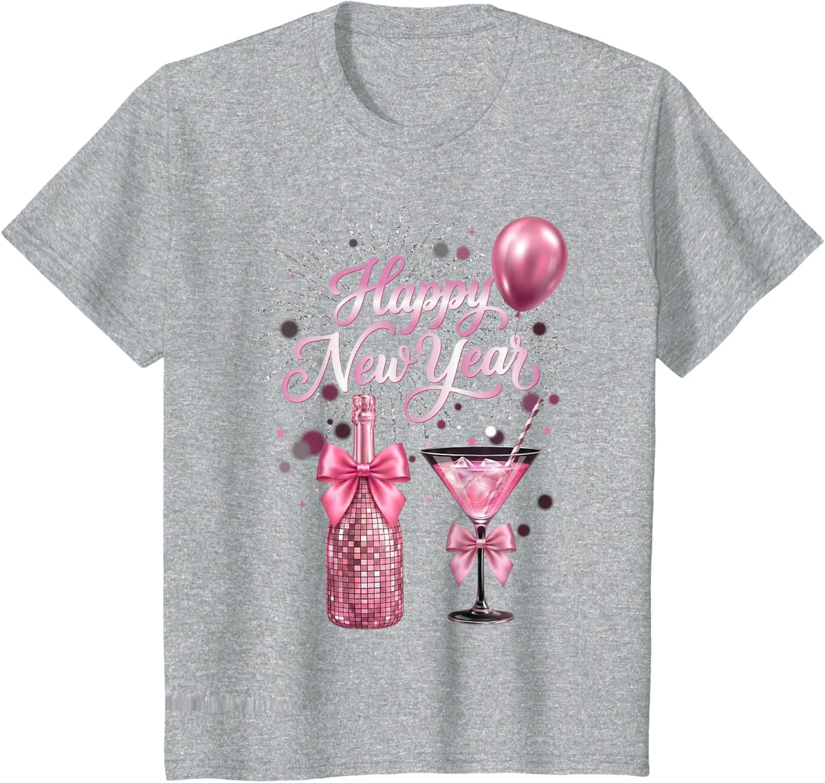 Happy New Year 2027 Pink Disco Party Celebration T-Shirt - Heather Grey